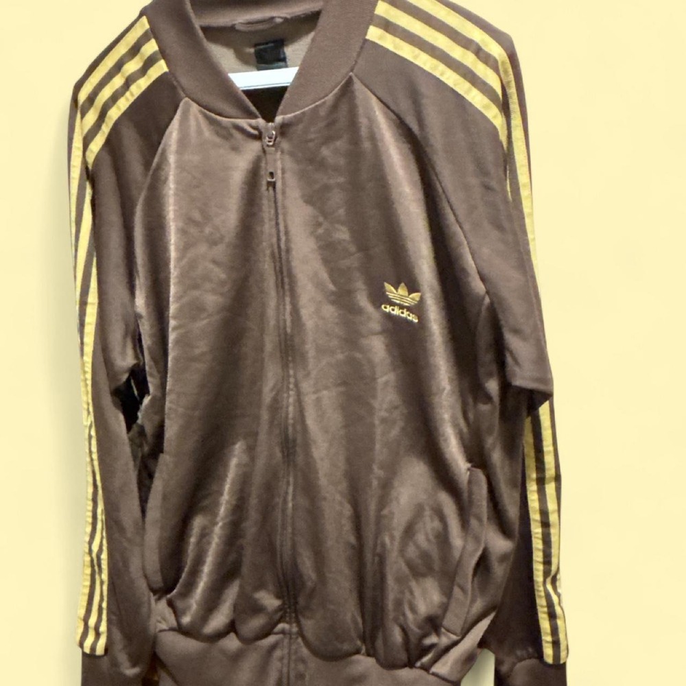 Vtg Y2K Adidas Originals shiny Track Jacket metallic Brown Gold stripe L
